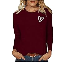 Long Sleeve Shirts for Women Valentine Tops Blouses Heart Printed Valentine's Day Crewneck Sweatshirt Casual Tunics