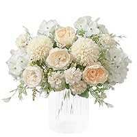 KIRIFLY Artificial Flowers, Fake Peony Silk Hydrangea Bouquet Decor Plastic Carnations Realistic Flower Arrangements Wedding Decoration Table Centerpieces (White)