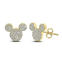 18k Yellow Gold Over 925 Sterling Silver Round Cut Diamond Party Wear Mickey Mouse Stud Earrings For Women's Girls