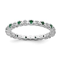 925 Sterling Silver Polished Prong set Stackable Expressions Cr. Emerald and Diamond Ring Jewelry for Women - Ring Size Options: 10 5 6 7 8 9