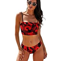 Fuck Letter Pattern Bikini Set for Women Two Piece Swimsuit Sporty Swimwear Bathing Suit
