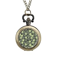 Charcoal Palm Custom Pocket Watch Vintage Quartz Watches with Chain Birthday Gift for Women Men