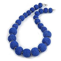 Chunky Royal Blue Glass Bead Ball Necklace with Silver Tone Clasp - 60cm L