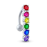 Bling Jewelry LGBT Pride Month Rainbow Cubic Zirconia CZ Top Drop Belly Button Ring Silver Tone Surgical Steel 14G