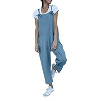 HTHLVMD Womens Sleeveless Cotton Linen Adjustable Bib Overalls Loose Baggy Jumpsuits Romper with Pockets Straps Jumpsuit