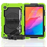 Heavy Duty Shockproof TPU Case for Huawei Matepad T8 8 Inch 2020,Protective Cover W Screen Protector+Rotating Kickstand+Handle+Shoulder Strap(Green)