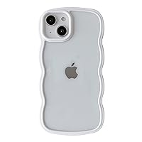 Caseative Solid Color Curly Wave Frame Clear Soft Compatible with iPhone Case (White,iPhone 13)