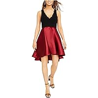 Speechless Womens Colorblocked Satin Fit & Flare Dress, Red, 1