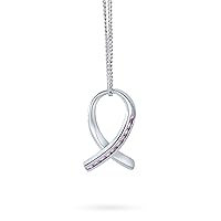 Bling Jewelry Strength and Hope Elegant Fine Pave Cubic Zirconia CZ Pink Ribbon Breast Cancer Survivor Stud Earrings Pendant Necklace For Women .925 Sterling Silver