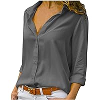 Long Sleeve Shirts for Women,Plus Size Casual Sexy Chiffon Shirt Trendy Solid Button Blouse Lightweight Top Tees