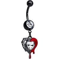 Body Candy Womens 14G Steel Black Navel Ring Piercing Clear Accent Bleeding Heart Quartet Dangle Belly Button Ring