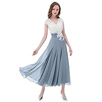 LIPOSA Women's V-Neck Wedding Guest Dress Ivory Lace Top Chiffon Bottom Ankle Length Mother of The Groom Dress
