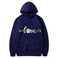 Love Dog Paw Print Sweatshirts Womens Long Sleeve Oversized Hoodies Casual Pullover Tops Blouse Sweater