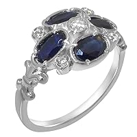 925 Sterling Silver Natural Diamond & Sapphire Womens Cluster Ring - Sizes 4 to 12 Available