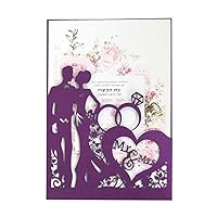 50 Pack Loves Pattern Wedding Invitations laser Cut 5 × 7 Inch Wedding Invitation Kit with Envelopes and Inner Sheets (Purple)