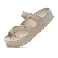 Women's Platform Sandals with Arch Support, Comfort Adjustable Slides Slip On Flat Sandals for Summer Ultra Cushion & Thick Soles