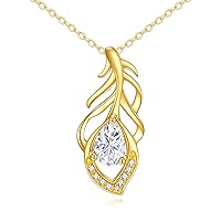 14K Gold Feather Pendant Necklace Jewelry Gifts for Women Girls