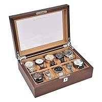 10 Slots Watch Jewellery Display Storage Box Case, Wood Watch Box Display Organizer Holder (Maximum 60mm Watch Dial)