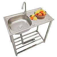 Free Standing Stainless-Steel Single Bowl Commercial Restaurant Kitchen Sink Set W/Cold and Hot Faucet