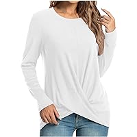 Womens Casual Tunic Tops For Leggings Long Sleeve Front Twist Knot T Shirts Cute Long Tshirt Dressy Blouse Loose Fit