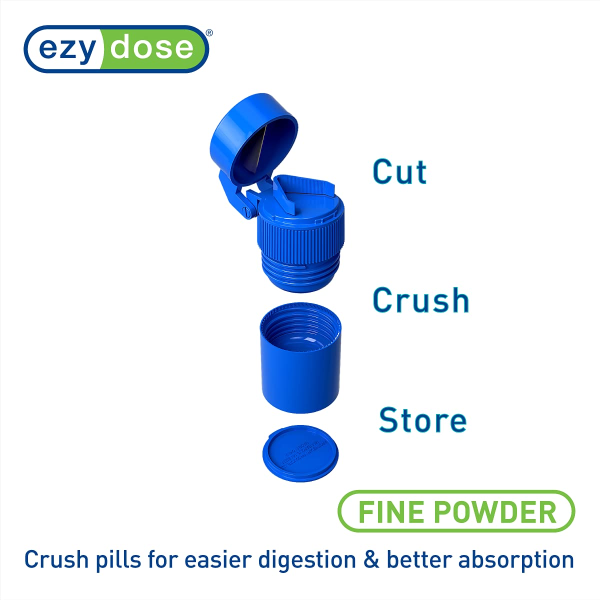 EZY DOSE Cut N' Crush │ Pill Cutter│ Pill Crusher, Blue, 1 Count (Pack of 1), 67750