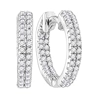 The Diamond Deal 10kt White Gold Womens Round Diamond Hoop Earrings 1/5 Cttw