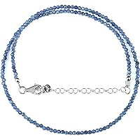Kashish Gems & Jewels Natural Blue Sapphire Necklace - September Birthstone Necklace - Sterling Silver - Gemstone Jewelry - Rare Sapphire Necklace - Rondelle Bead