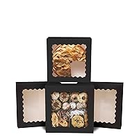 qiqee Auto-pop up Black Pie Boxes with Window 10x10x2.5 inch 30Packs Cookie Donut Bakery Box