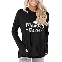 EFOFEI Womens Mama Bear Graphic T-Shirt Tops Long Sleeve Crew Neck Letter Print Pullover Sweatshirts with Pockets