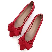 SAILING LU Bowknot Ballet Flats Womens Pointy Toe Flat Shoes Suede Dress Shoes Wear to Work Slip On Moccasins