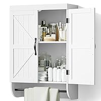 SRIWATANA Bathroom Storage Wall Cabinet Over The Toilet with Adjustable Shelf, Space Saver 2-Door Medicine Cabinet with Metal Bar, White