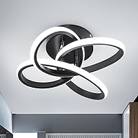 CANEOE Modern Led Ceiling Light Fixture, 6000K Cool White Small Hallway Ceiling Light, Black Close to Ceiling Lights for Hallway Bedroom Bathroom Entryway Balcony Stair Curved Design Ceiling Lamp