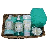 Camille Beckman Essentials Gift Basket, White Lilac, Glycerine Hand Therapy 6 oz, Silky Body Cream 13 oz, Hand and Shower Cleansing Gel 13 oz, Glycerine Soap 3.5 oz