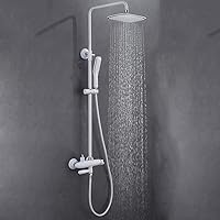 Shower System Thermostatic Mixer Shower, 3-Function Storage Thermostatic Showers, Shower System with Rainfall Shower and Handheld Shower, Adjustable Shower Set White Chrome