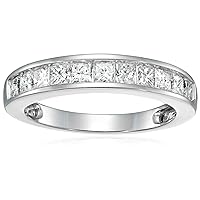 1 carat (ctw) Diamond Wedding Anniversary Band for Women, Half Eternity Princess Cut Diamond Engagement Ring in 14K White Gold Channel Set 1 cttw, Size 4.5-10