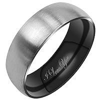 Everstone Women's Matte & Brushed 3MM & 5MM & 7MM Dome Promise Ring Wedding Bands Titanium Ring Color: Black & Silver Engraved I Love You