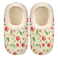 Cherry Women's Slippers, Red Fruit Cherry Soft Cozy Plush Lined House Slipper Shoes Indoor Non-Slip Slippers for Girls Boys Teenager