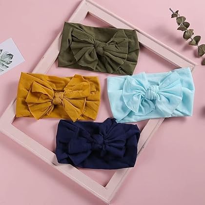 Mookiraer Baby Girls Headbands with Bows Handmade Hair Accessories Stretchy Hairbands for Newborn Infant Toddler Baby Essentials (Solid Nylon 20pcs)