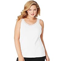 Just My Size Womens Stretch Cotton Tank With Lace Trim