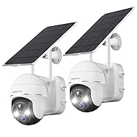ZUMIMALL Security Cameras Wireless Outdoor - 2 Packs, 360° PTZ Outdoor Camera Wireless Solar Powered,2.4G WiFi, Spotlight/Siren//3MP Color Night Vision/AI Detection/IP66