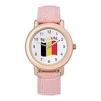 Flag of Belgium Womens Leather Strap Watch Lady Wrist Watch Casual Band Watches Three-Hand Watch