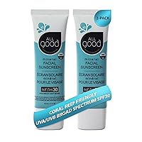 All Good Facial Mineral Sunscreen Lotion SPF 30 | Daily Moisturizer, Nourishing Botanicals, Hyaluronic Acid, Green Tea, Aloe, Calendula, Raspberry Seed Oil | Free From Nasty Chemicals (1.7oz)(2-Pack)