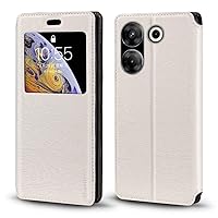 for Tecno Camon 20 Pro 5G Case, Wood Grain Leather Case with Card Holder and Window, Magnetic Flip Cover for Tecno Camon 20 Pro 5G (6.67”) White
