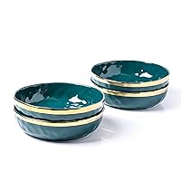 Stone Lain Florian 4-Piece Round Pasta Bowl Set, Green with Gold Rim