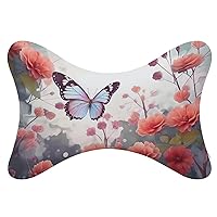2 Pack Car Neck Pillow Butterfly and Flowers Car Headrest Pillow Memory Foam Car Pillow Breathable Removable Cover Universal Headrest Pillow for Travel Car Seat Driving & Home