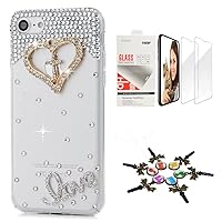 STENES Bling Case Compatible with iPhone 12 Pro Case - Stylish - 3D Handmade [Sparkle Series] Cross Heart Silver Love Design Cover with Screen Protector [2 Pack] - Crystal