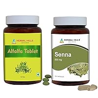 HERBAL HILLS Alfalfa Tablet and Senna Leaf Capsules Pack of 2 Combo