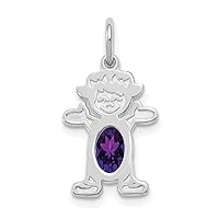 Saris and Things 14k White Gold Girl 6x4 Oval Genuine Amethyst-February Charm Pendant