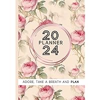 Weekly and Monthly Planner 2024: Medium Sized Scheduler & Organizer, 7 x 10, Jan 2024 - Dec 2024, Monthly and Weekly Goals with Focus Points, Agenda, Diary, Roses Design