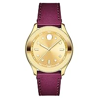 Movado Bold 3600717 Gold White Dot Dial Red Maroon Silicone Band Women's Watch